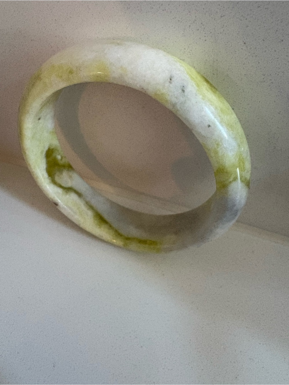 White and Light Green Stone Bangle Bracelet